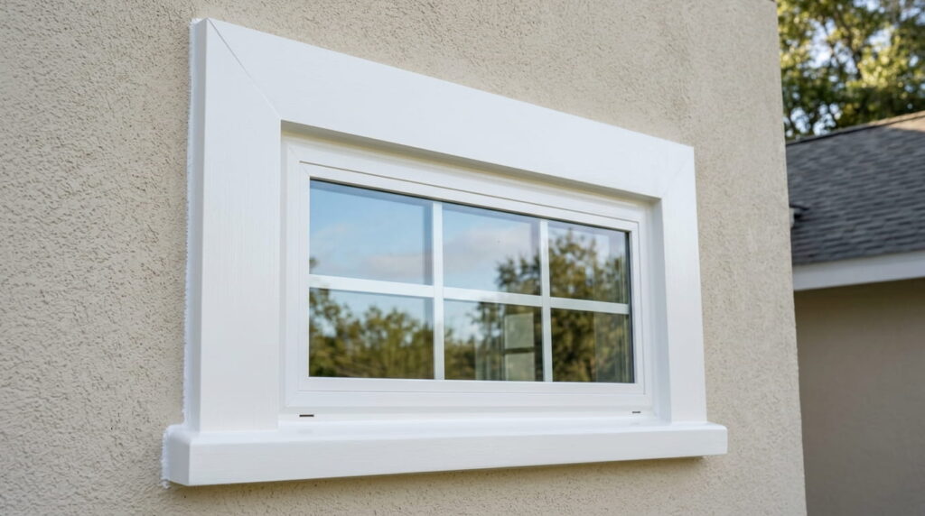  Rotted window trim before replacement and fresh paint.